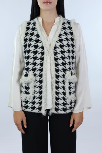 Immagine di GILET PIED DE POULE CON TASCHE E FRANGIA