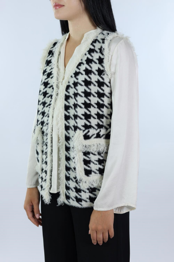 Immagine di GILET PIED DE POULE CON TASCHE E FRANGIA