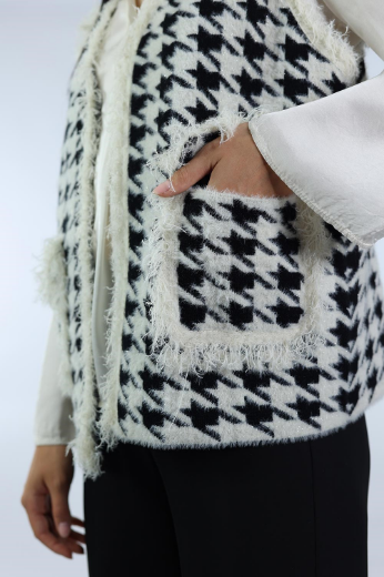 Immagine di GILET PIED DE POULE CON TASCHE E FRANGIA