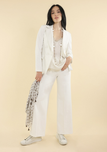 Immagine di Pantalone 5 tasche largo tessuto tramato bianco