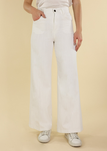 Immagine di Pantalone 5 tasche largo tessuto tramato bianco
