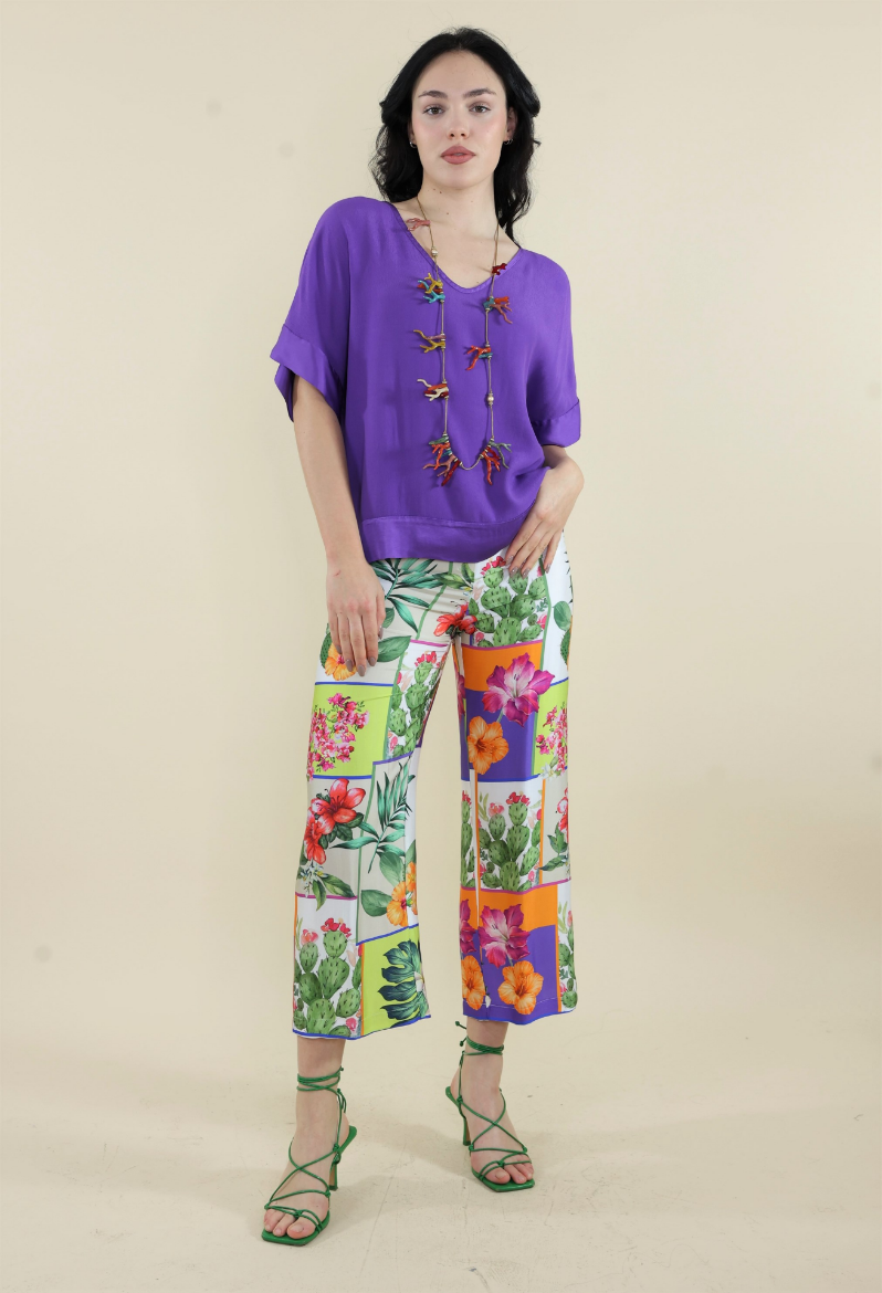 Immagine di Pantalone fantasia patchwork natura