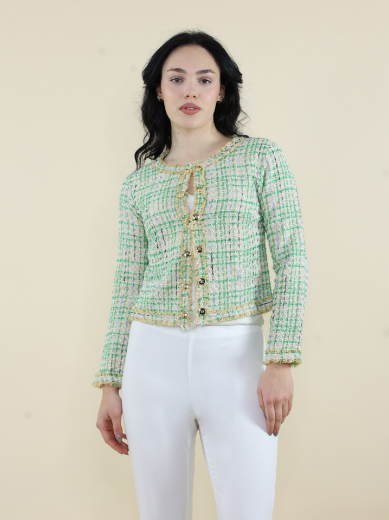 Immagine di Cardigan corto tramato collo giro gesso