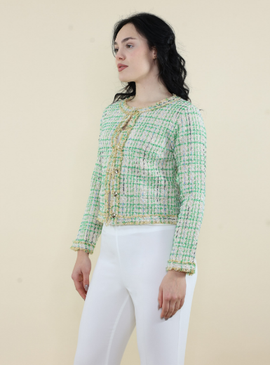 Immagine di Cardigan corto tramato collo giro gesso