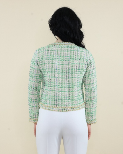 Immagine di Cardigan corto tramato collo giro gesso
