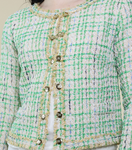 Immagine di Cardigan corto tramato collo giro gesso
