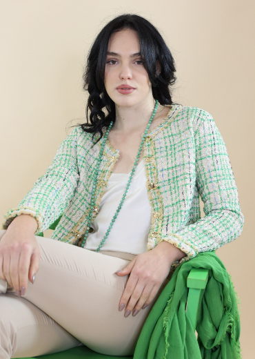 Immagine di Cardigan corto tramato collo giro gesso