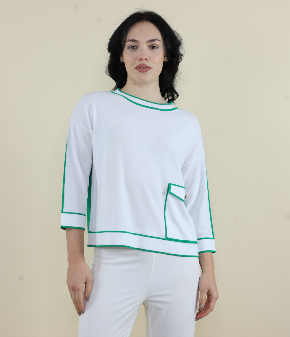 Immagine di Maglia scatola con tasca e retro contras bianco