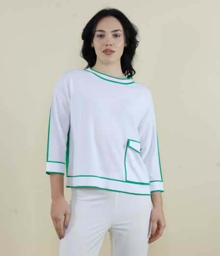 Immagine di Maglia scatola con tasca e retro contras bianco