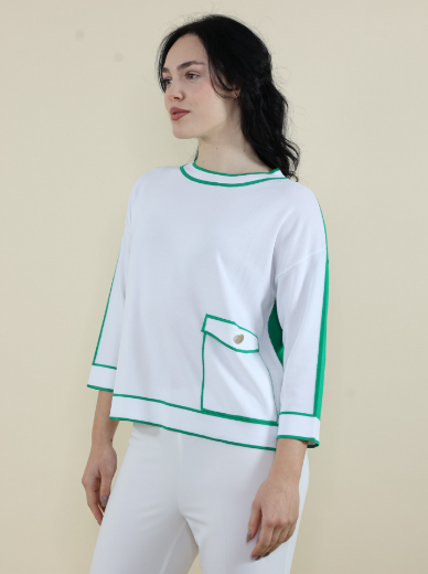 Immagine di Maglia scatola con tasca e retro contras bianco