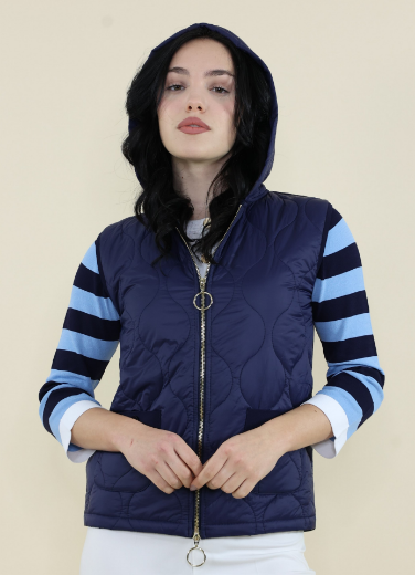 Immagine di Piumino corto cappuccio e retro maglia blu