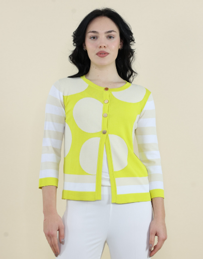 Immagine di Cardigan rasato a pois e righe limone