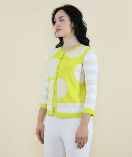 Immagine di Cardigan rasato a pois e righe limone