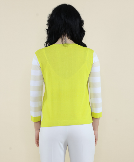 Immagine di Cardigan rasato a pois e righe limone