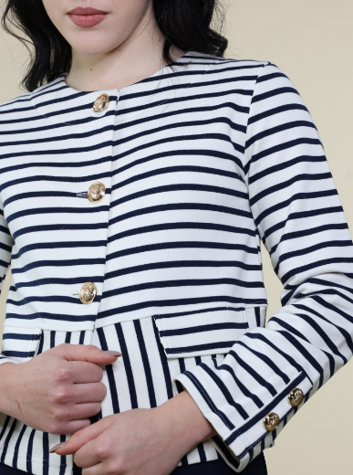 Immagine di Giacca rigata con tasche e bottoni blu