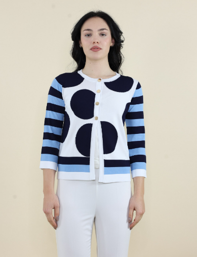 Immagine di Cardigan rasato a pois e righe blu