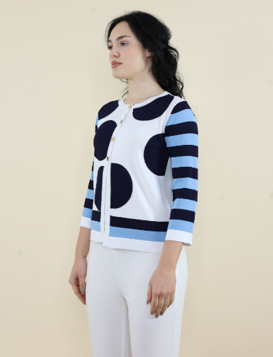 Immagine di Cardigan rasato a pois e righe blu