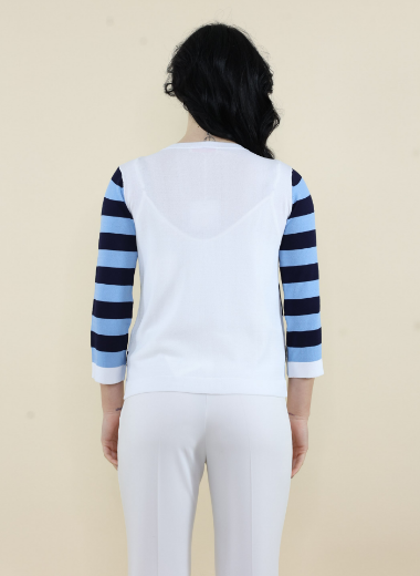 Immagine di Cardigan rasato a pois e righe blu