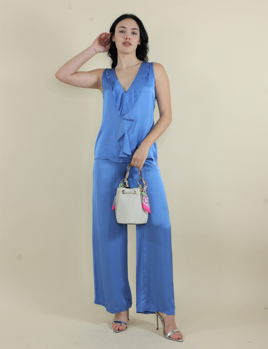 Immagine di Pantalone raso con tasche e elastico pervinca