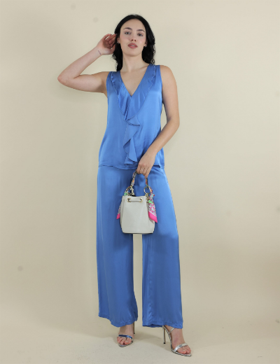 Immagine di Pantalone raso con tasche e elastico pervinca