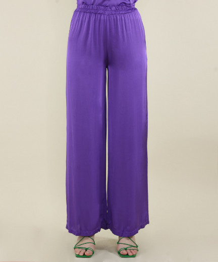 Immagine di Pantalone raso con tasche e elastico viola