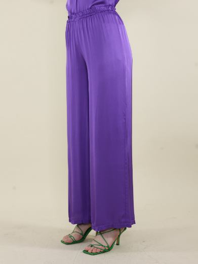 Immagine di Pantalone raso con tasche e elastico viola