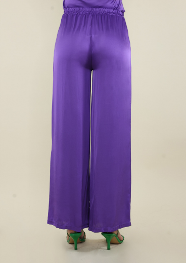 Immagine di Pantalone raso con tasche e elastico viola