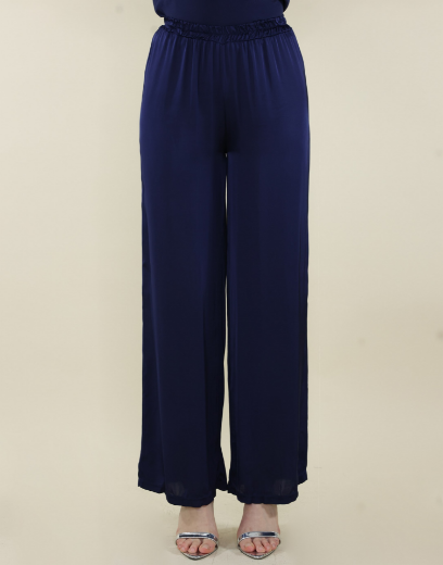 Immagine di Pantalone raso con tasche e elastico blu