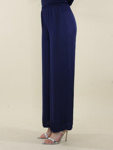 Immagine di Pantalone raso con tasche e elastico blu