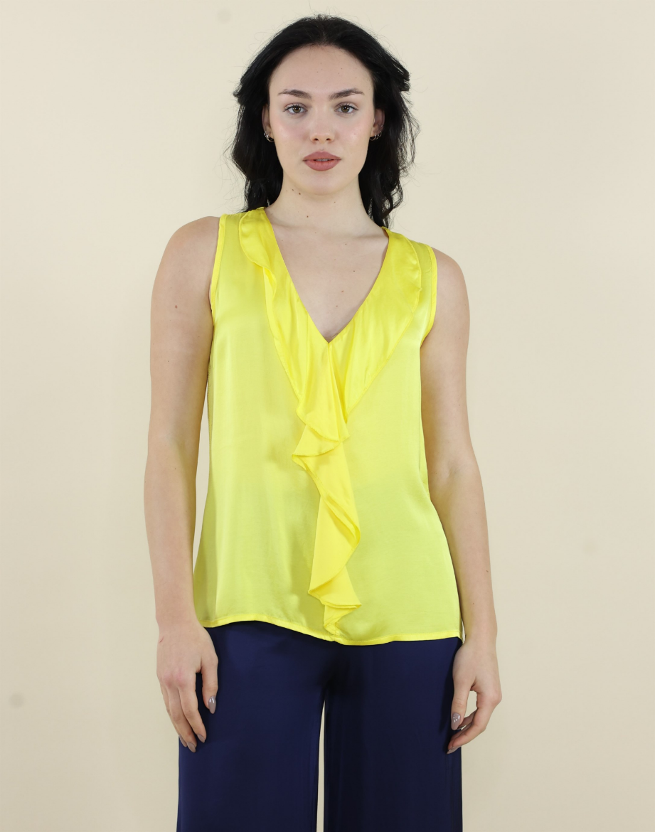 Immagine di top raso scollo a v con rouches davanti colore Limone