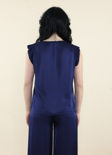 Immagine di Top scollo a v e georgette manica blu