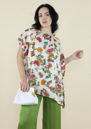 Casacca squadrata fantasia fiori ventagl mandorla