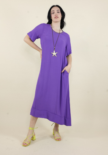Immagine di Abito lungo crep bordo smacchianato oro viola