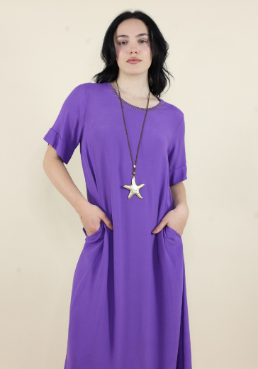 Immagine di Abito lungo crep bordo smacchianato oro viola