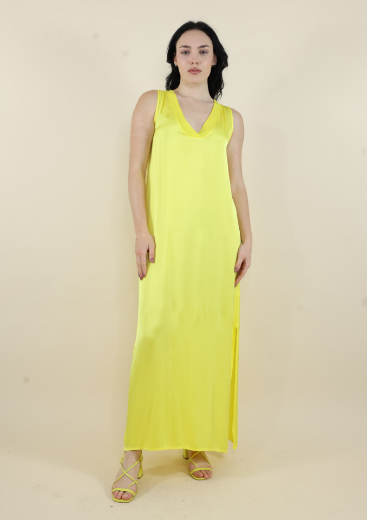 Immagine di Abito lungo scollo a v in georgette s/m limone