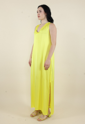 Immagine di Abito lungo scollo a v in georgette s/m limone