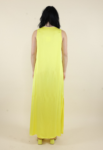 Immagine di Abito lungo scollo a v in georgette s/m limone