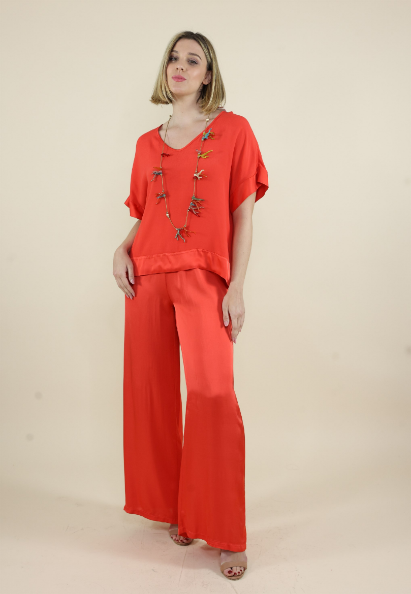 Immagine di Pantalone raso con tasche e elastico papavero
