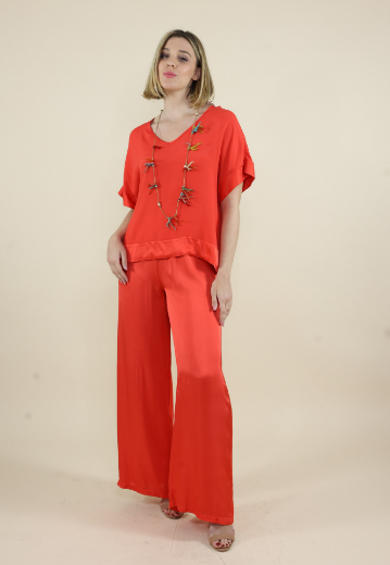 Immagine di Pantalone raso con tasche e elastico papavero
