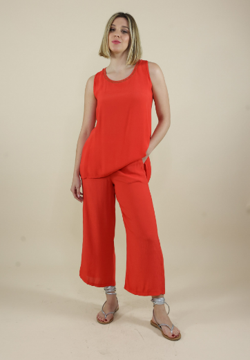 Immagine di Pantalone crep con elastico e tasche papavero