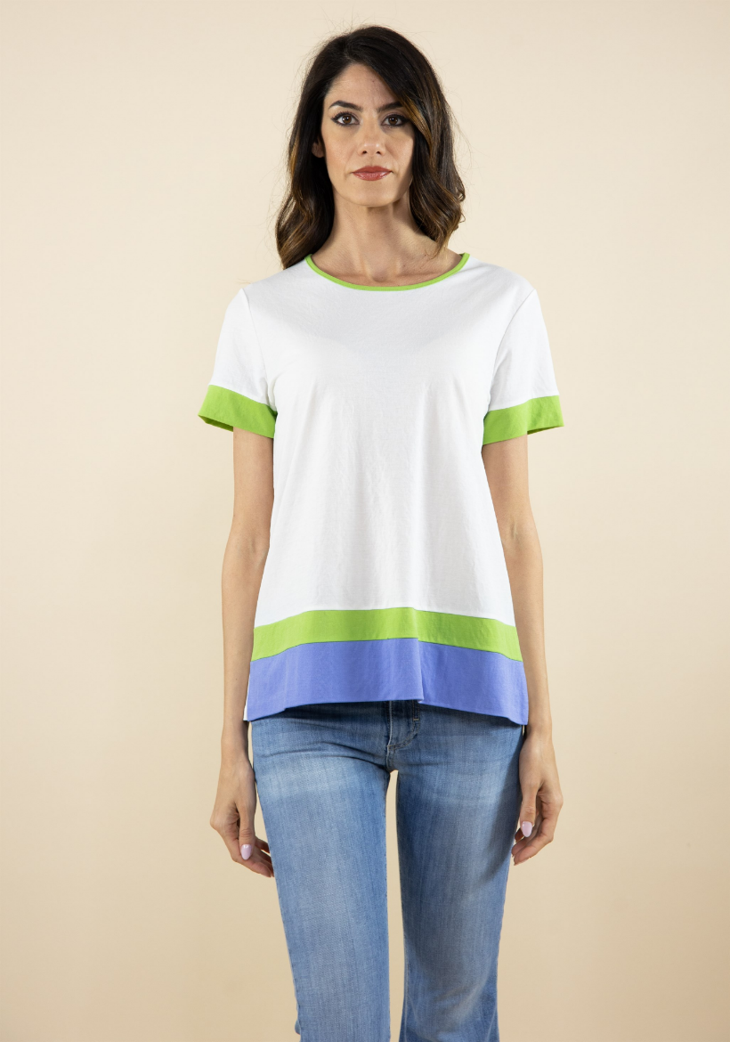 Immagine di T-shirt girocollo a 3 colori bianco pervinca