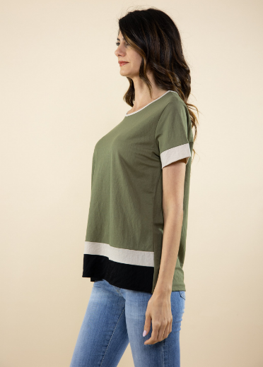 Immagine di T-shirt girocollo a 3 colori militare nero