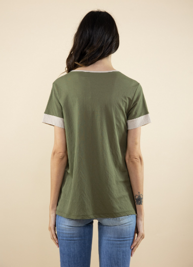 Immagine di T-shirt girocollo a 3 colori militare nero