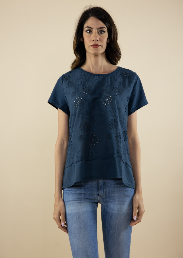 Immagine di T-SHIRT CON PIZZO SANGALLO MEZZA MANICA