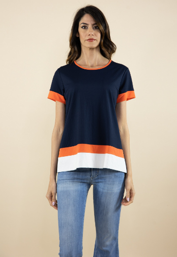 Immagine di T-shirt girocollo a 3 colori blu corallo