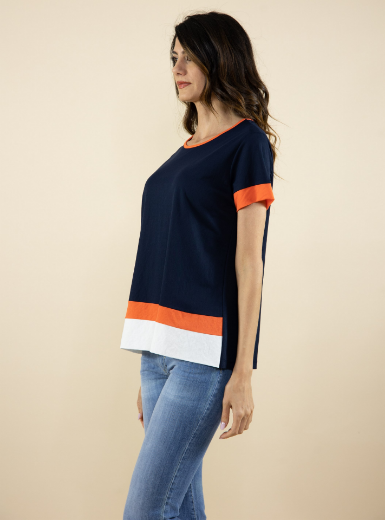 Immagine di T-shirt girocollo a 3 colori blu corallo