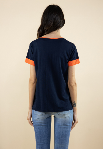 Immagine di T-shirt girocollo a 3 colori blu corallo