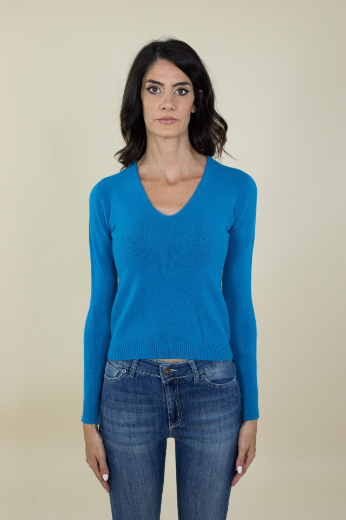 Immagine di Maglia scollo a v slim rasata colore ottanio