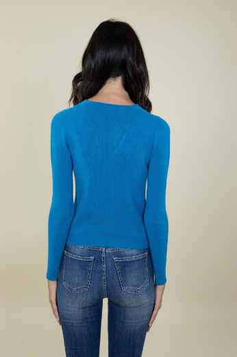 Immagine di Maglia scollo a v slim rasata colore ottanio