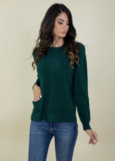 Maglia slim con tasche tramata colore verde bosco